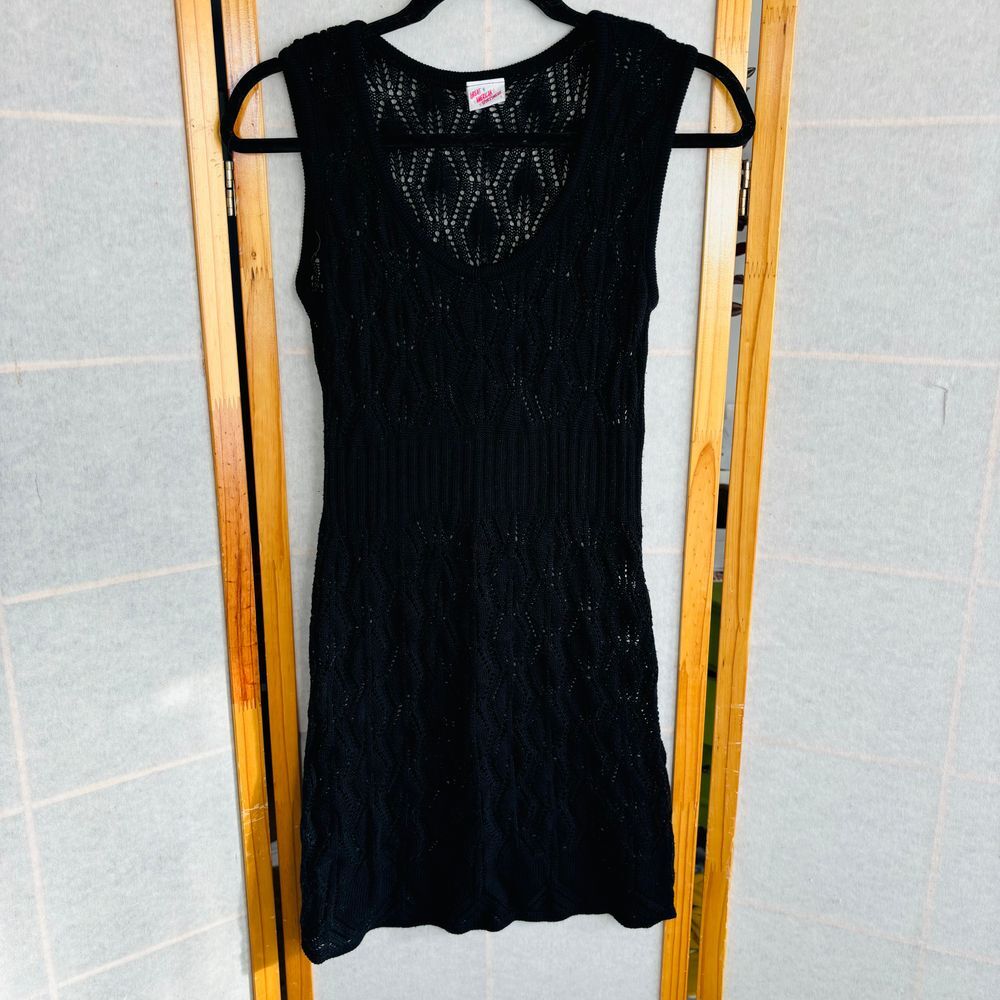 Women's Size Small Medium Vintage Black Crochet Eyelet‎ Tank Knee Length Dress
